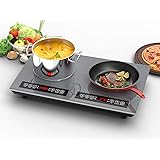 GTKZW Portable Double Induction Cooktop,2000W 120V Energy-saving Electric Cooktop with Sensor Touch Screen Control and Kids S