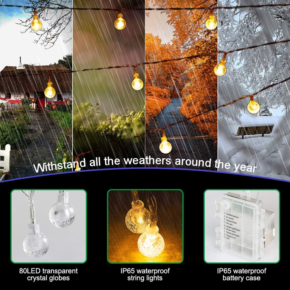 Metaku Globe String Lights Fairy Lights Battery Operated 33ft 80LED String Lights with Remote Waterproof Indoor Outdoor Hanging Lights Decorative Christmas Lights for Home Party Patio Garden Wedding : Garden & Outdoor