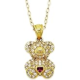 Charm America Gold Teddy Bear Pendant Necklace - Gold Plated on 925 Sterling Silver - Cubic Zirconia Stones - Bear Necklace Jewelry - Adjustable Necklace Included