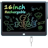 Rechargeable LCD Writing Tablet for Kids, 16 Inch Colorful Drawing Tablet, Educational Toddler Drawing Pad, ​Reusable Learning Toys for Kids (Ages 3-12), Ideal Gift for Christmas Birthday (Blue)