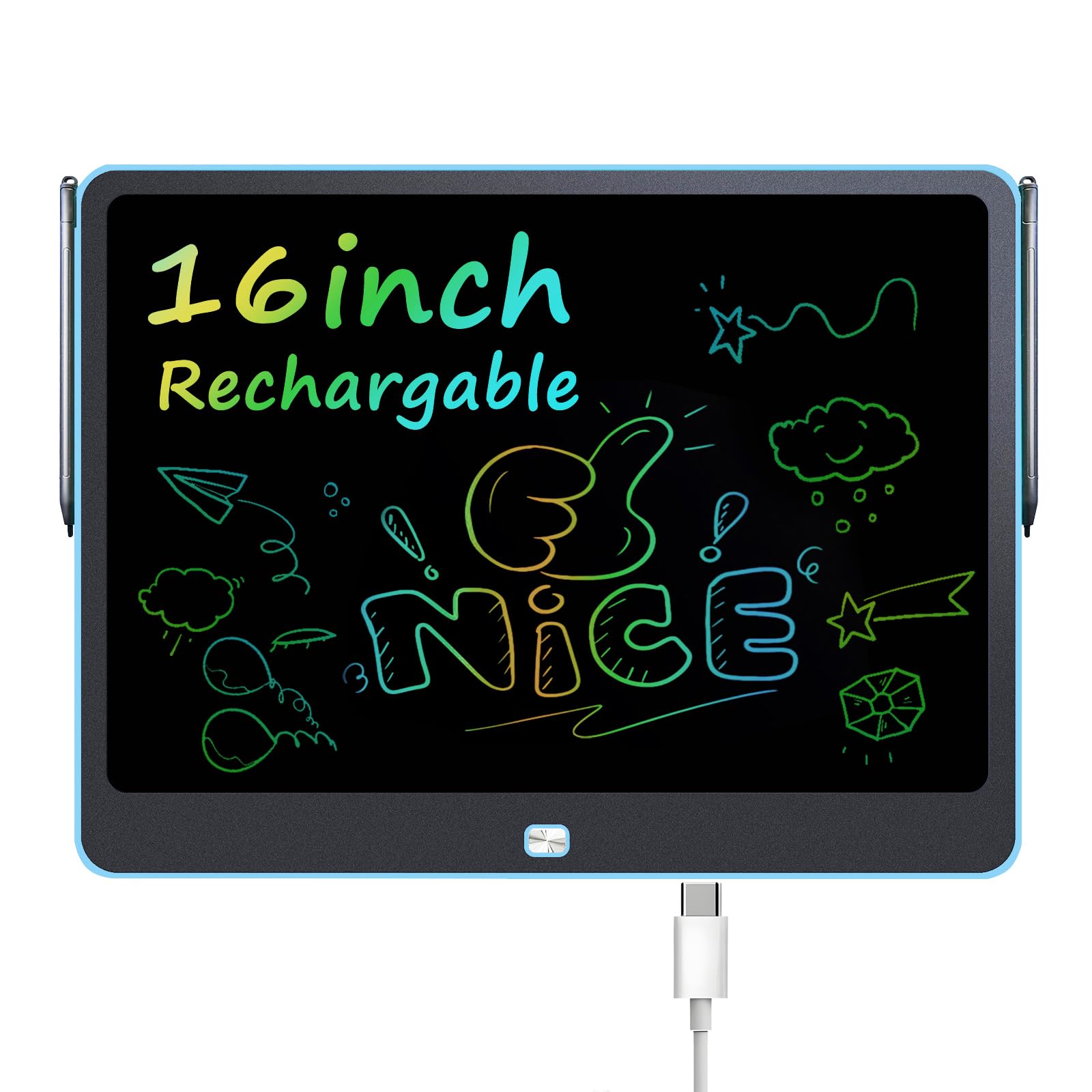 Rechargeable 16 inch LCD Writing Tablet, Large Colorful Drawing Tablet, Doodle Board for Ages 3.4.5.6.7.8 Years Old Boys Girls, Electronic Drawing Pad for Kids, Gifts for Christmas & Birthday (Blue) — image 1
