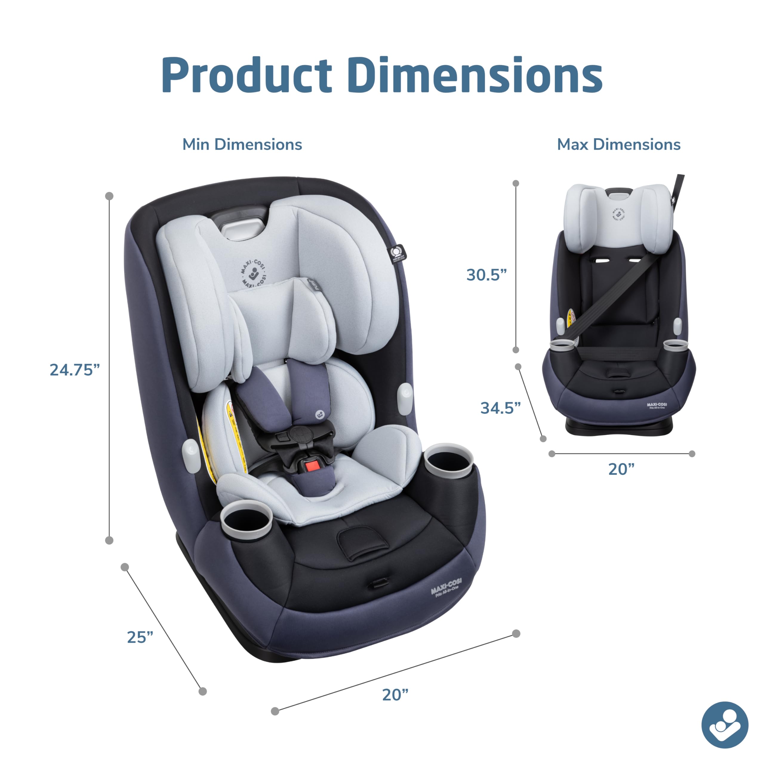 Maxi-Cosi Pria All-in-One Convertible Car Seat, Rear Facing Car Seat for Infants from 4-40 lbs, Forward Facing Car Seat up to 100 lbs in Booster Seat Mode, Midnight Slate