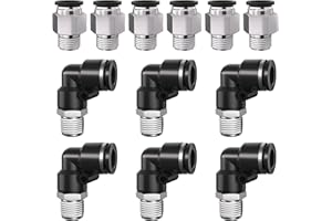 CNZG PNEU 1/4" Tube OD to 1/8" NPT Thread Push to Connect Fittings,Pneumatic Quick Air Hose Fittings,Male Straight + Elbow,PC+PL(12pcs)