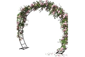 Queension Metal Arch Backdrop Stand 8Ft Wide 7Ft High, Wedding Arch Frame for Wedding Decorations, Balloon Arch Stand with Base for Ceremony, Outdoor Garden Arch Trellis for Climbing Plants, Black