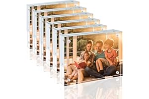 Egofine 5x7 Acrylic Frames 6 Pack, 20mm Thicker Frameless Clear Picture Frames, Double Sided Magnetic Picture Frames, Free Standing Desktop Display