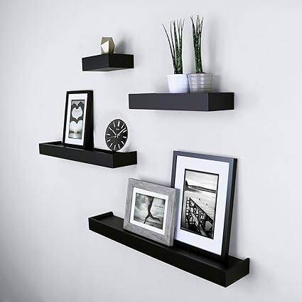 SLK Wood Products Wall Shelf with 4 Shelves (Black)