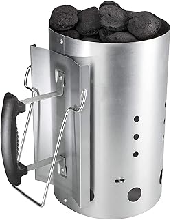 GFTIME XL Kohle Anzündkamin für Weber 7416 Holzkohlegrill zubehör Grillkamin Anzünder, Grillkohleanzünder, Feuerkohleanzünder, Brennstarter, Brennsäule mit Sicherheitsgriff Silber Grillstarter