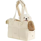 ONECUTE Dog Purse Carrier for Small Dogs Rabbit cat with Large Pockets, Cotton Bag, Dog Carrier Soft Sided, Collapsible Travel Puppy Carrier (Beige, 13.6" L x 6.5" W x 10" H)
