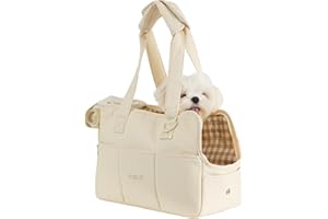 ONECUTE Dog Purse Carrier for Small Dogs Rabbit cat with Large Pockets, Cotton Bag, Dog Carrier Soft Sided, Collapsible Travel Puppy Carrier (Beige, 13.6" L x 6.5" W x 10" H)