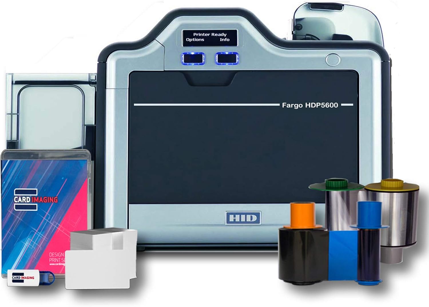 Fargo HDP5600 SingleSide ID Card Printer & Supplies Bundle