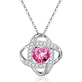 Iefil 925 Sterling Silver Love Knot Birthstone Necklace, Anniversary Birthday Gifts for Women, Jewelry Gifts for Wife Mom Girlfriend