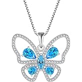 Rocayi Butterfly Pendant Necklace 925 Sterling Silver Cubic Zirconia Birthstone Jewelry Gifts for Women Wife Mother Her