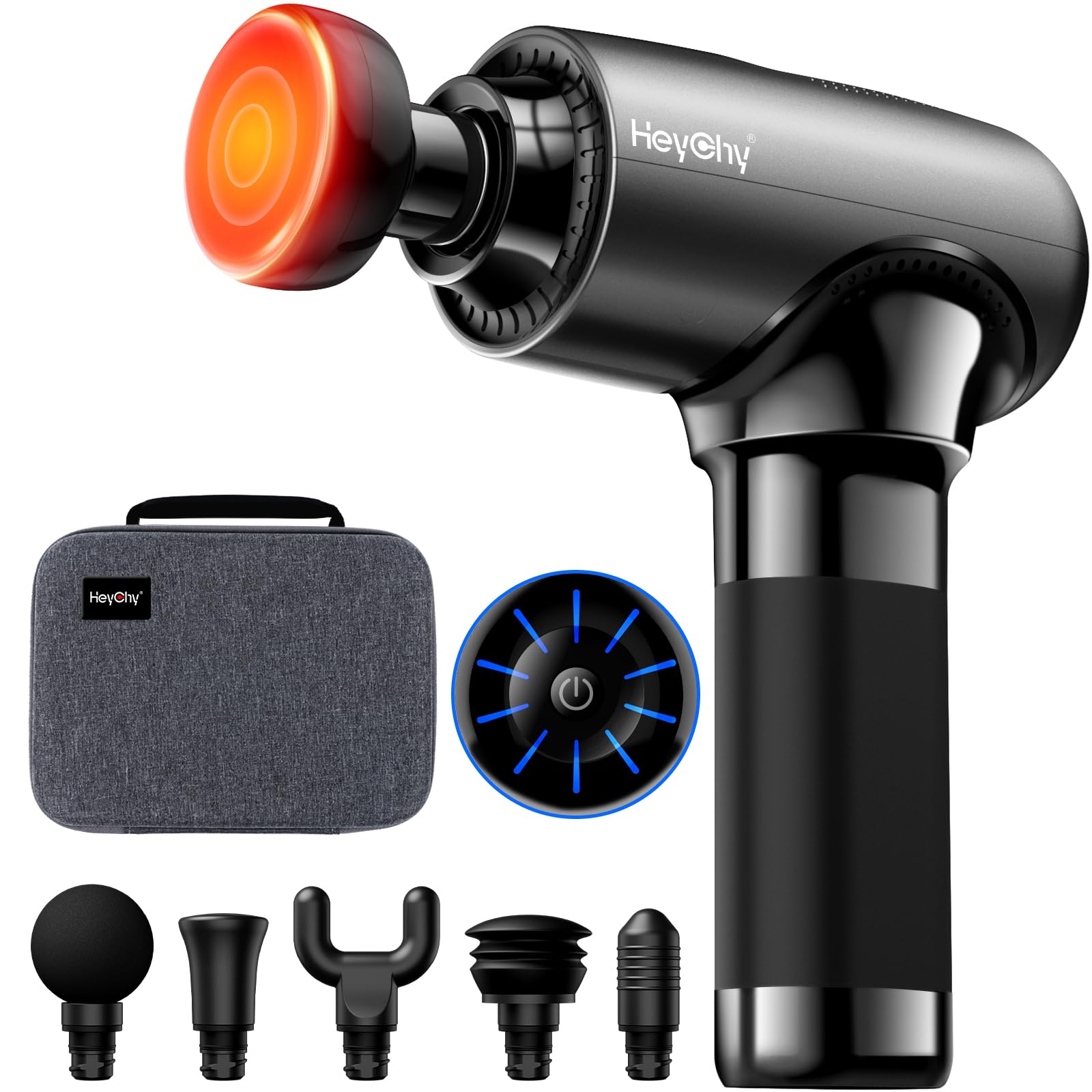 Photo 1 of HEYCHY Massage Gun Deep Tissue with Heat Head, Handheld Muscle Back Massager with Carry Case, Portable Percussion Massager Gun with 6 Replacements for Athletes Pain Relief