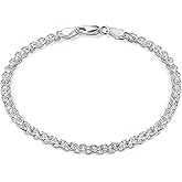 PORI JEWELERS 925 Sterling Silver Italian 3.5mm Bismark Mesh Link Chain Bracelet for Women, Made in Italy