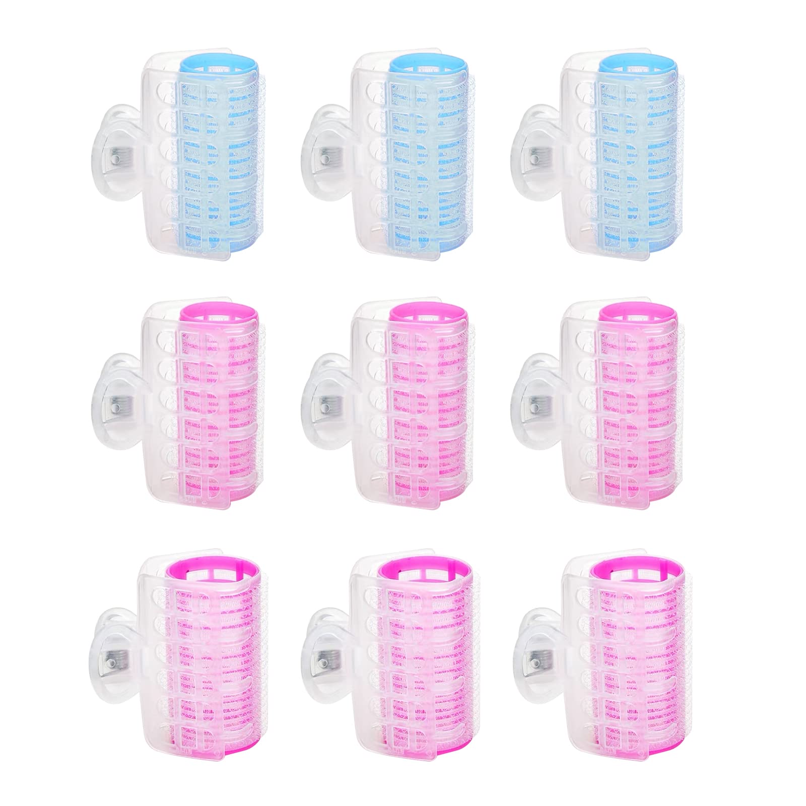 9 Pcs Hair Roller Bangs Roller Self Grip Hair Curler with Plastic Clips for Rollers Hair Styling PINK