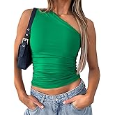 ForeFair Women One Shoulder Going Out Crop Tank Tops Slim Fit Sleeveless Shirts Y2k Cute Top