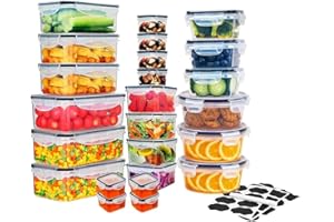 Raganet, Contenedores para Alimentos, Juego de Recipientes Hermeticos con Tapa, De Plastico, Etiquetas de Pizarrón y Marcador, Organización y Almacenamiento de Cocina (24 Contenedores)