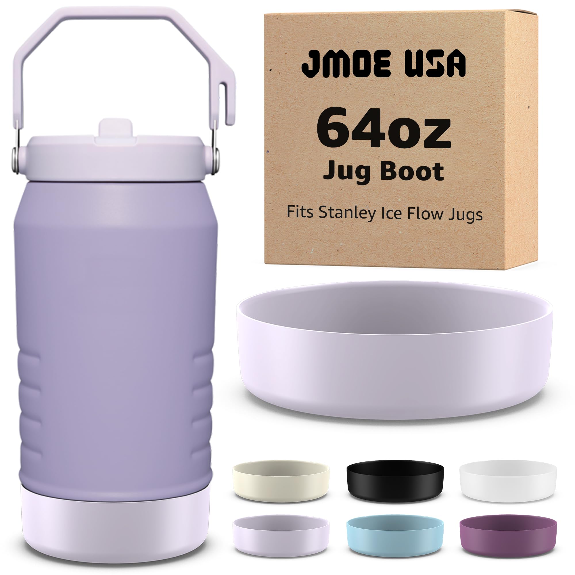 Photo 1 of Jmoe USA Boot For 64oz Stanley IceFlow Jug | Made of Color Matched Silicone | Durable, Non-Slip Protective Sleeve | Prevents Dings and Scratches (Lavender, 64oz)