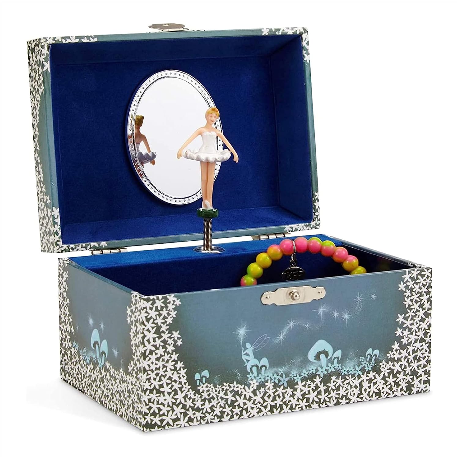 Jewelkeeper Musical Ballerina Jewellery Box for Girls - Music Box with Spinning Ballerina Doll - Girls Jewellery Box to Store Little Treasures, Blue and White Star Design