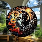 WOHAHA Dark Moon Suncatchers for Windows Goddesses Starry Sky Flower Large Round Window Hanging Acrylic Panels Bedroom Garden Kitchen Wall Decor Gifts for Women Mom Grandma Teacher