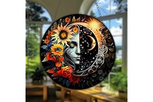 WOHAHA Dark Moon Suncatchers for Windows Goddesses Starry Sky Flower Large Round Window Hanging Acrylic Panels Bedroom Garden Kitchen Wall Decor Gifts for Women Mom Grandma Teacher