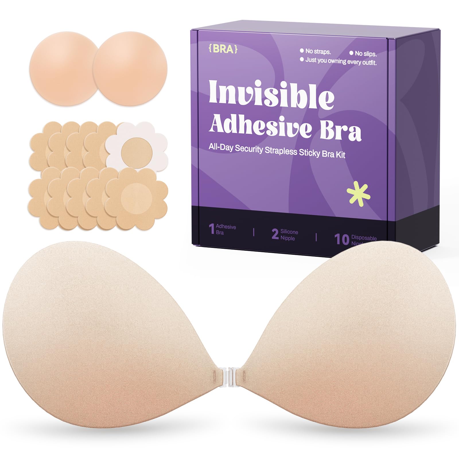 Photo 1 of Invisible Strapless Sticky Bra Push up for Women, Ultra Adhesive Bra for Backless Dress, Cleavage Bra Lift Novelty Bras (B Cup, Light Beige)