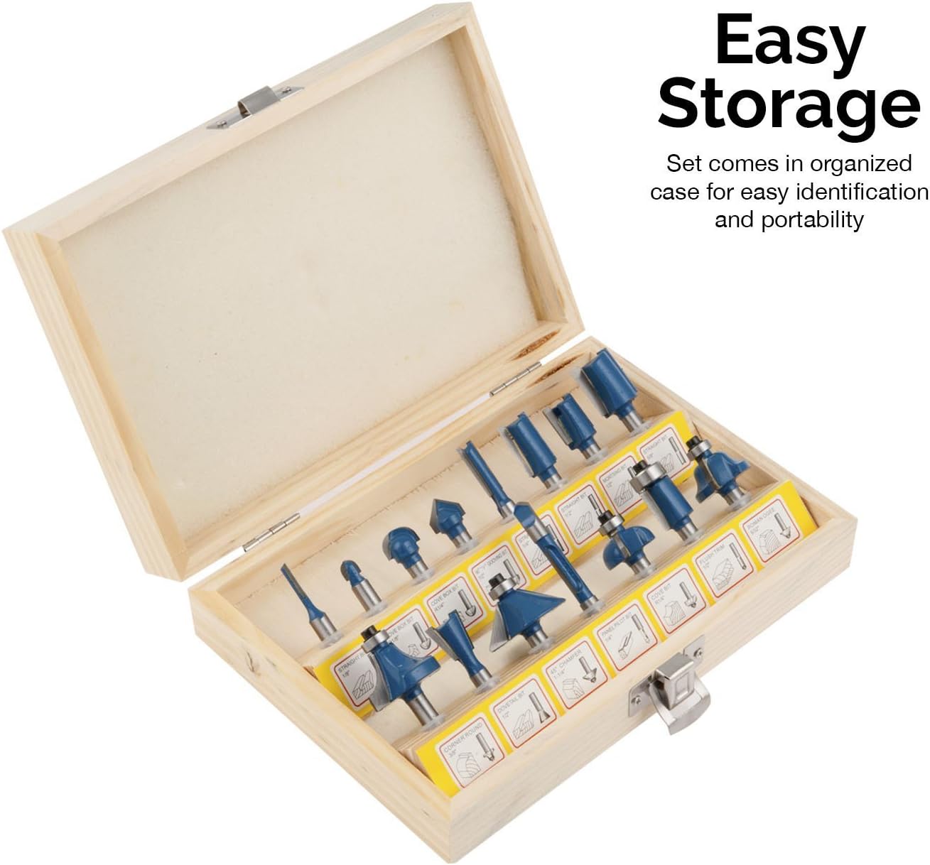 Hiltex 10100 Tungsten Carbide Router Bits | 15-Piece Set - Edge Treatment And Grooving Router Bits - 