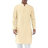 Runcati Mens Kurta Thobe Textured Henley Shirt | Kaftan, Long Sleeve, Indian Robe, Casual, Muslim Gown Shirt