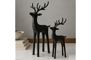Burbell 2 Set Modern Christmas Decor Neutral Christmas Reindeer Decor Resin Deer Statues Figurines Elk Statues for Neutral Modern Living Room Bedroom Office Bookshelf Desk Ornaments(Black,Small)