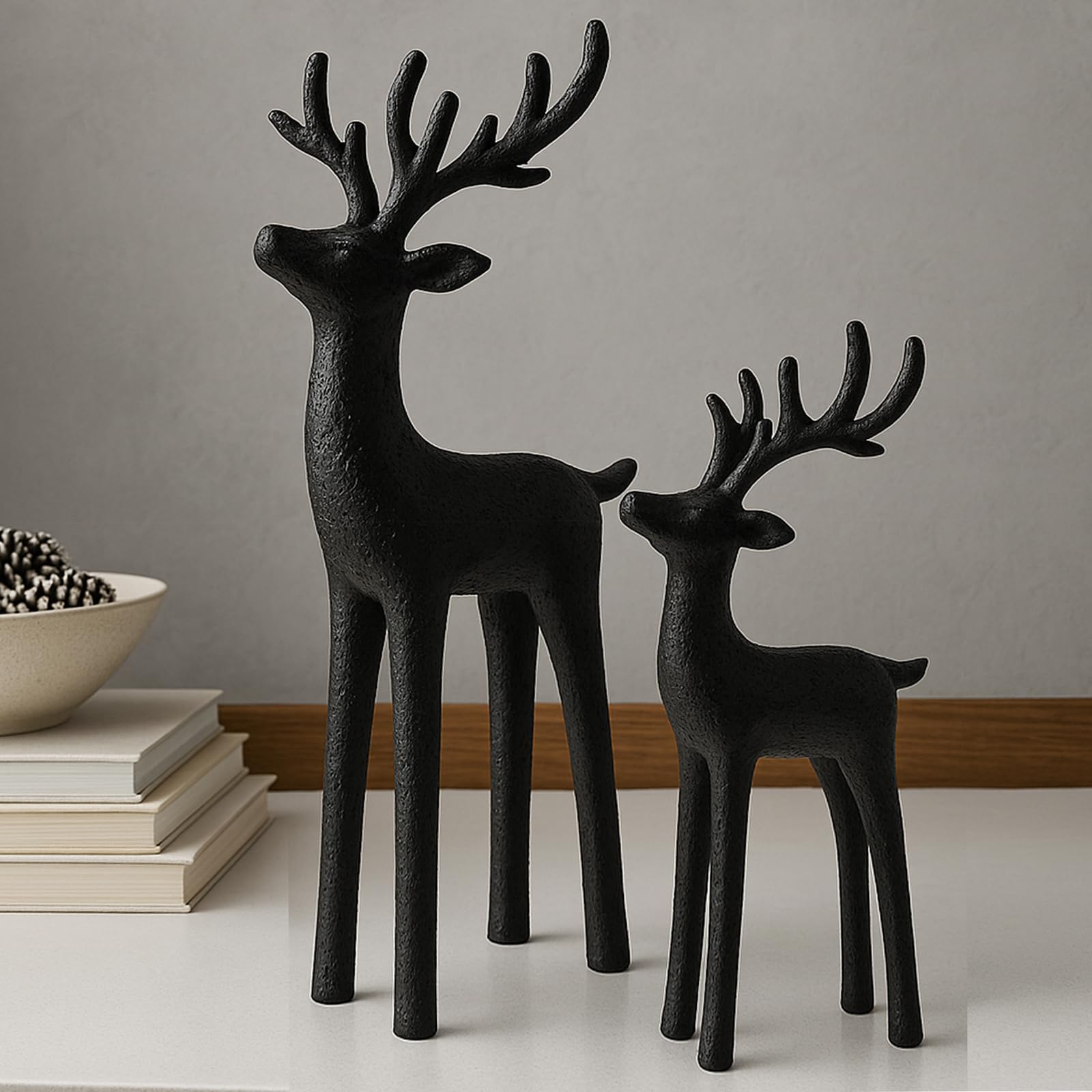 Photo 1 of **MINOR DAMAGE**
Burbell 2 Set Modern Christmas Decor Neutral Christmas Reindeer Decor Resin Deer Statues Figurines Elk Statues for Neutral Modern Living Room Bedroom Office Bookshelf Desk Ornaments(Black,Small)