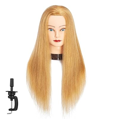 Traininghead 24-26" 100% Human Hair Mannequin Head Hair Styling Training Head Cosmetology Female Manikin Head Doll Head for Hairdresser (6RA1813W2720H)