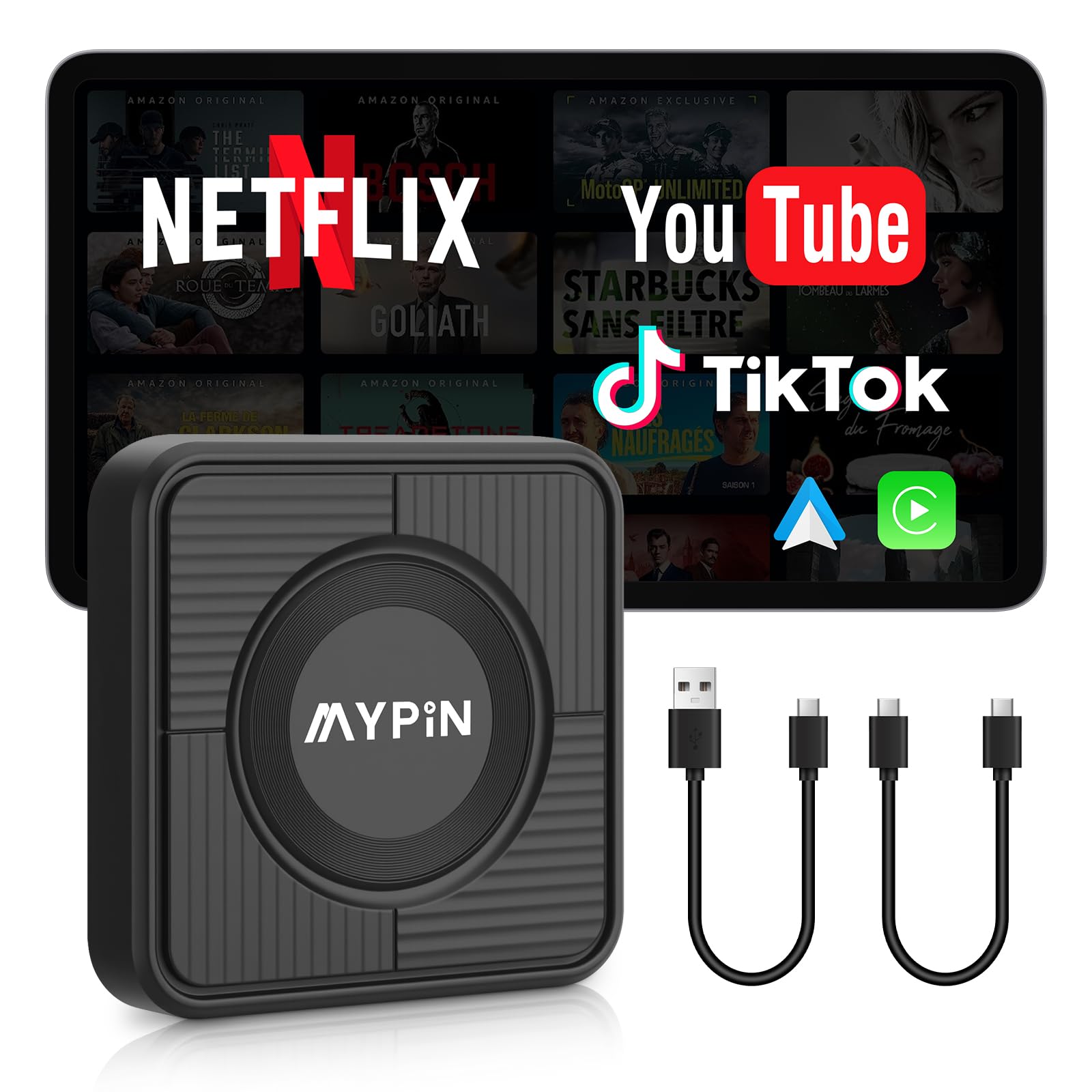 Photo 1 of **POSSIBLY FOR PARTS/DEVICE TURNS OFF OR RESTARTS IN THE MIDDLE OF USAGE** Upgraded Wireless CarPlay Adapter, 3-in-1 Wireless Carplay & Android Auto& Video Adapter, Built in Netflix YouTube Support TF Card, Plug & Play, USB Type C, USB Type A Compatible w