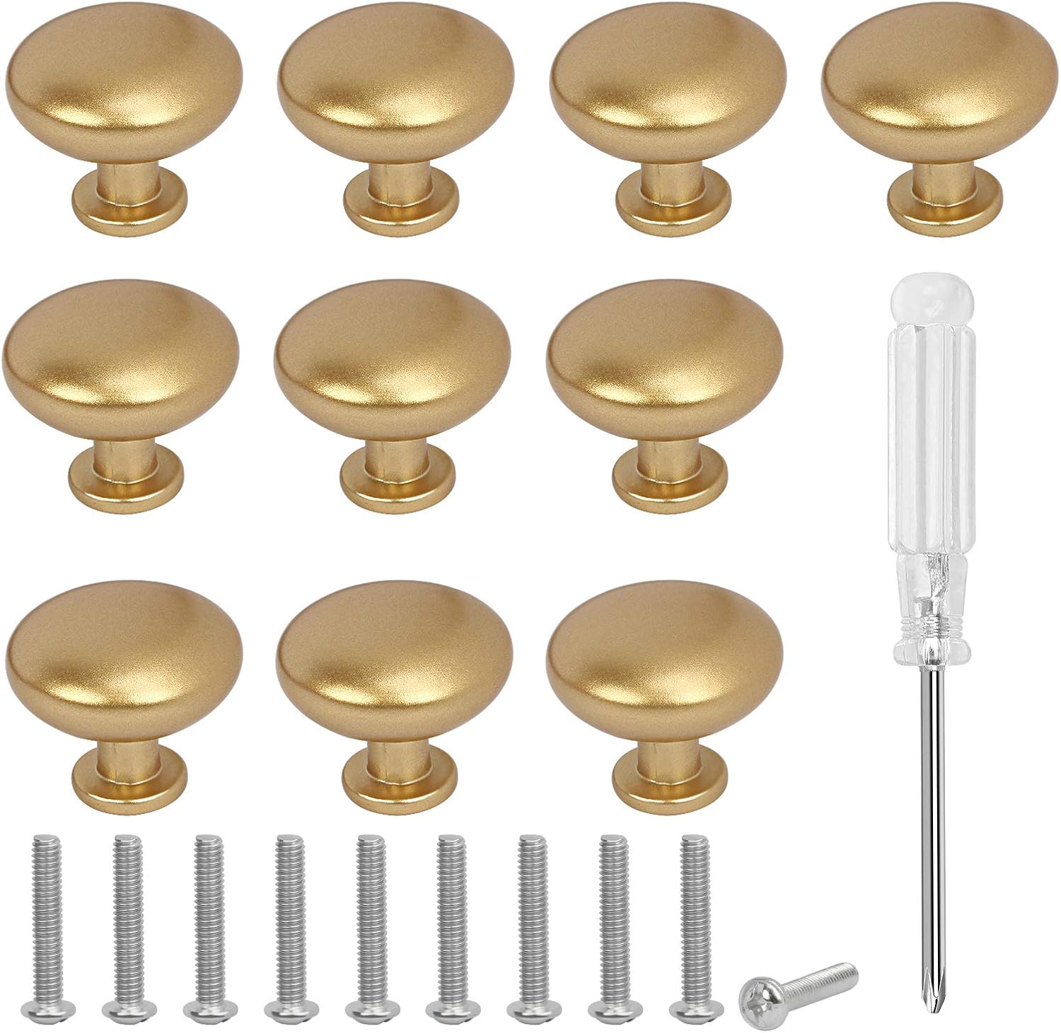 HAKOTOM 10pcs Brass Round Cabinet Handles Single Hole Small Drawer Knobs Kitchen Cupboard Door Knob with 10pcs Screws
