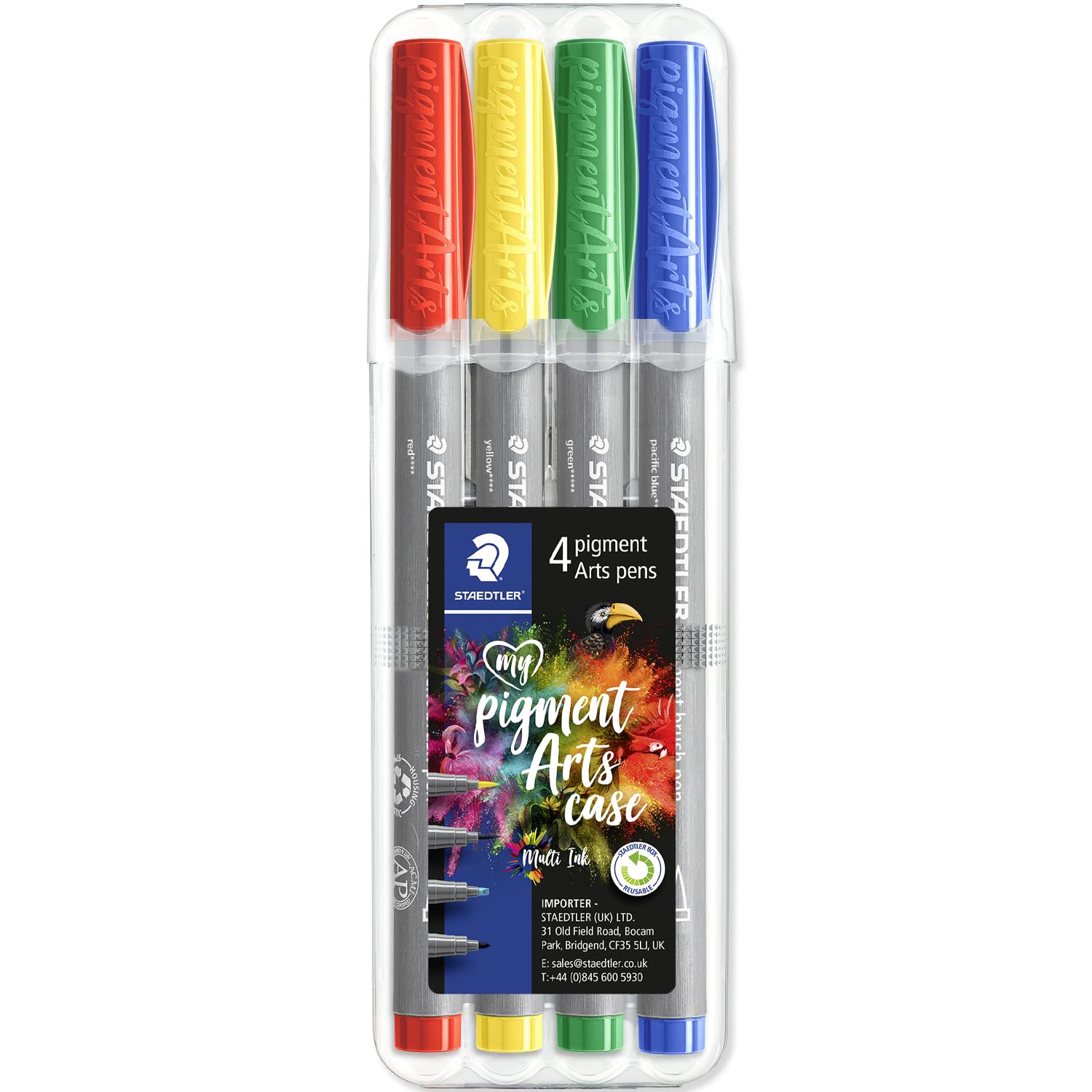 STAEDTLER 371 Pigment Brush Pens | Pigment Arts | Adult Colouring Fibre-Tip Colouring Pen | Medium-Firm Nylon Brush Tip Nib (Essential Wallet of 4)