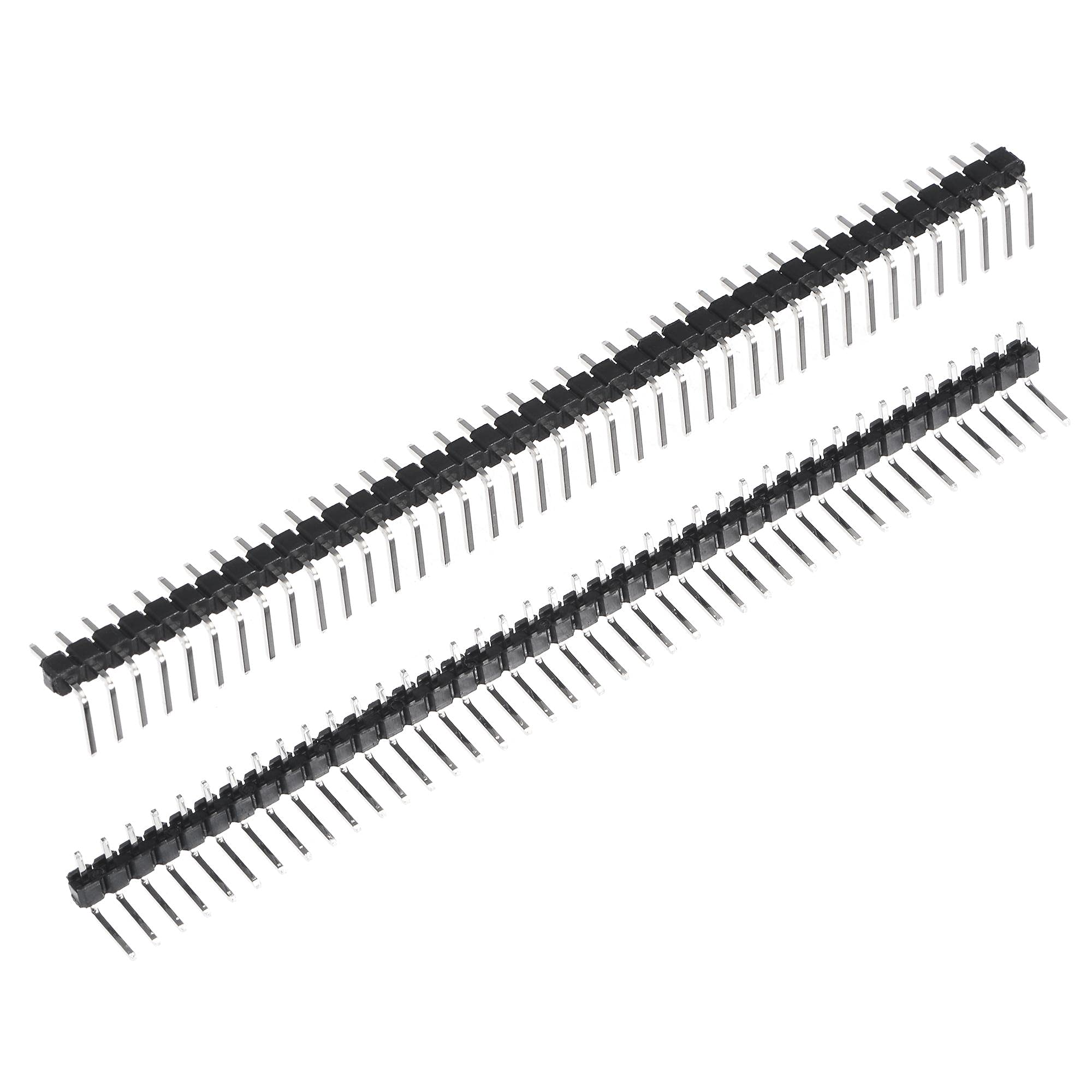 sourcing map Right Angle Header Pin 40P 1 Row 2.54mm Pitch Silver Tone Pin for PCB 15pcs