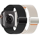 Nylon Bands for Apple Watch Ultra 3/2 Band 49mm 46mm 45mm 44mm 42mm 41mm 40mm 38mm Men,Stretchy Soft Fabric Wristband Magnetic Buckle Sport Strap for iWatch Ultra Series 11 10 9 8 7 6 5 4 3 SE 3/2/1