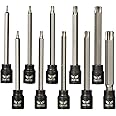 Extra Long Torx Bit Socket Set (10 Pack) - Long 3.5" Torx Bit in 3/8" Drive T10 - T60
