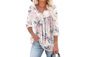 onlypuff Womens V Neck Tops Long Sleeve Tunic Tops Buttons Up Shirts Blouse for Leggings