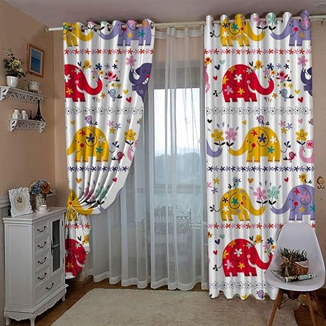 Rjyhjl Drapes For Living Room Cartoon Baby Elephant Curtains