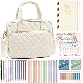 Bible Cover Case for Women, Large Bible Bag Bible Study Supplies Accessories Journaling Kit with Highlighters Tabs, Quilted Book Carrying Cases with Shoulder Strap, Valentines Christian Gift for Women