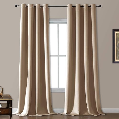 Rutterllow Blackout Curtains for Bedroom, Thermal Insulated Noise Reducing Window Drapes for Living Room, Grommet Top (52x95 Inch, Camel)