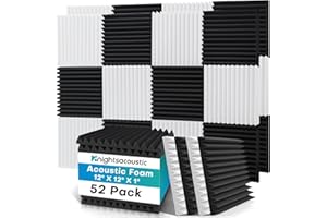 Knightsacoustic 52 Pack Acoustic Foam Panels, 1 X 12 X 12 Inches Sound Proof Foam Panels for Walls, High Density Acoustic Panels Sound Absorbing, Black White Noise Cancelling Studio Wedges