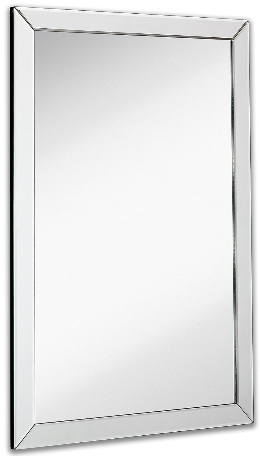 Large Flat Framed Wall Mirror with 2 Inch Edge Beveled Frame Premium