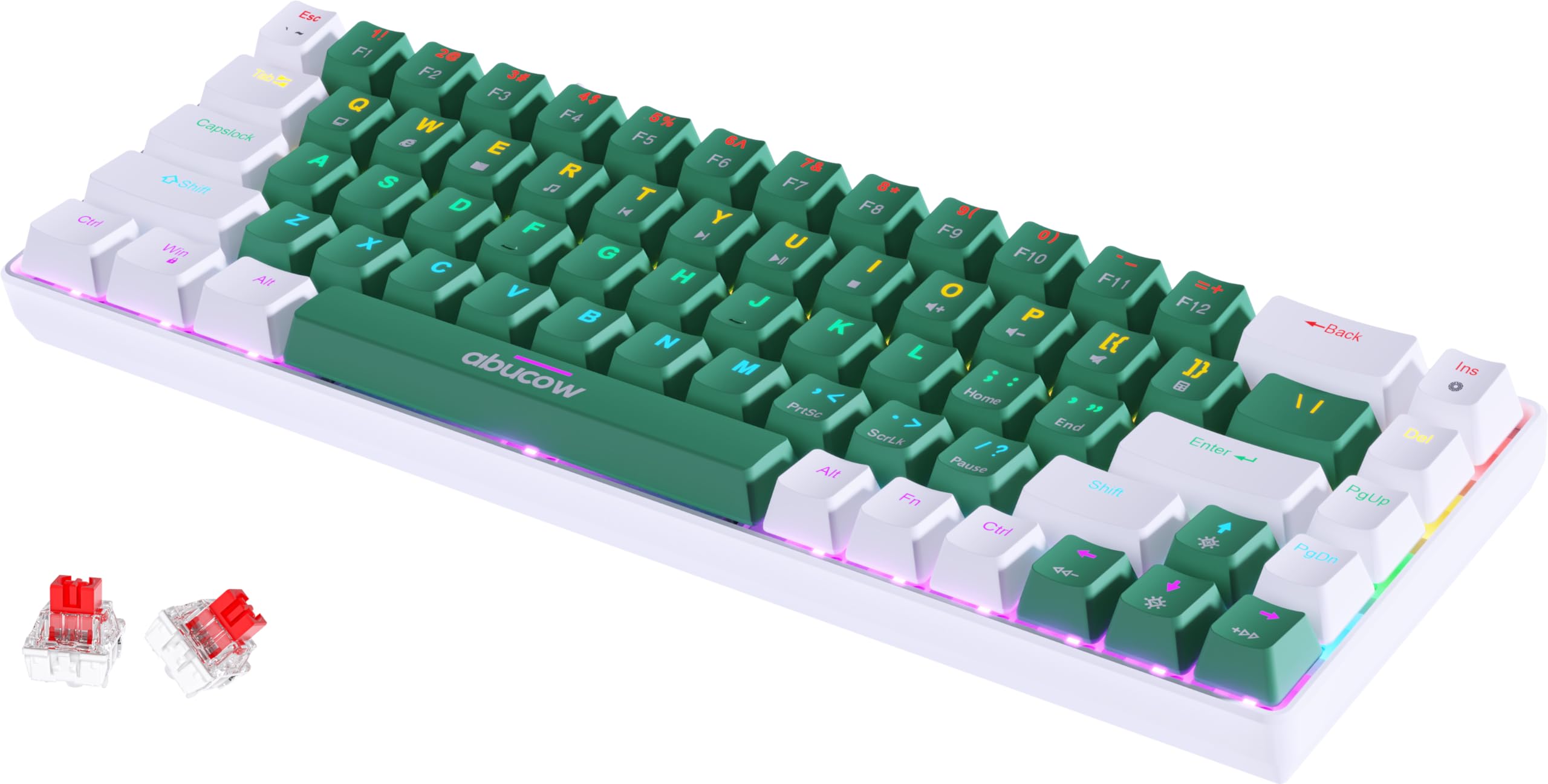 abucow 60% Mechanical Keyboard with Blue Backlight 68-Key Gaming Keyboard White-Light Blue Keycaps - Red Switches for a Premium Typing and Gaming Experience PC Mac (68-White)