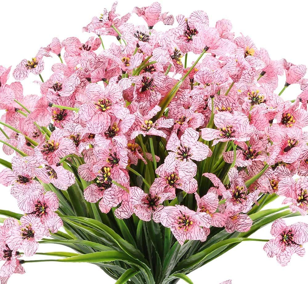 Ruiuzioong Artificial Violet Flowers Outdoor UV Resistant Fake Flowers 6pack No Fade Faux Plastic Plant Shrubs Greenery for Indoor Outside Hanging Planter Window Box Patio Home Decor (Pink) — image 1