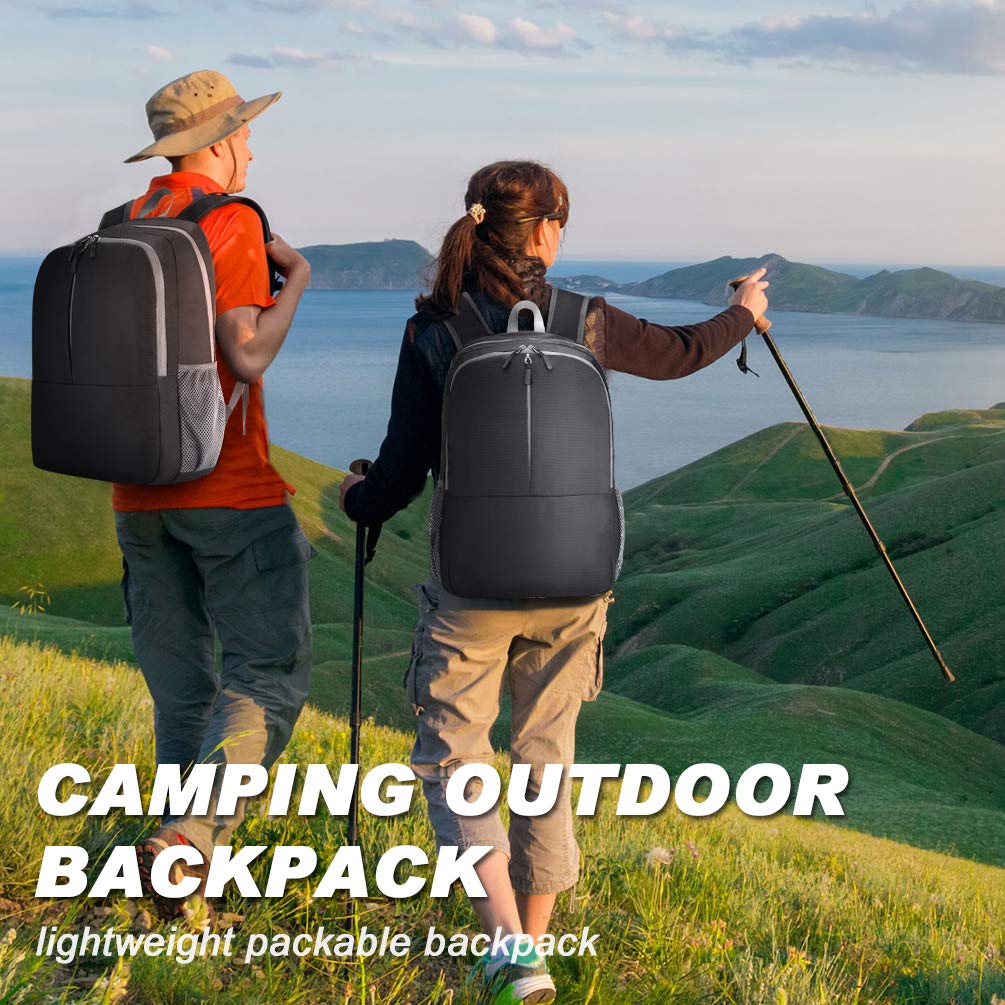 Sac a Dos Pliable Petit 25L Sac de Sport étanche Voyage Camping Randonnée Fitness (Noir) (Noir)