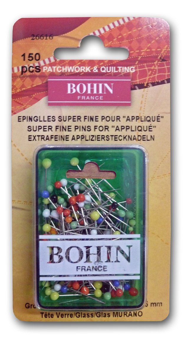Bohin Glass Head Applique Pins, Pack of 150
