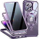 Loop+Privacy Screen Protector Magnetic Case for iPhone 14 Pro Max, Military Grade Protection, Anti-peep Privacy Screen Double Sided 9H Glass, Compatible with MagSafe