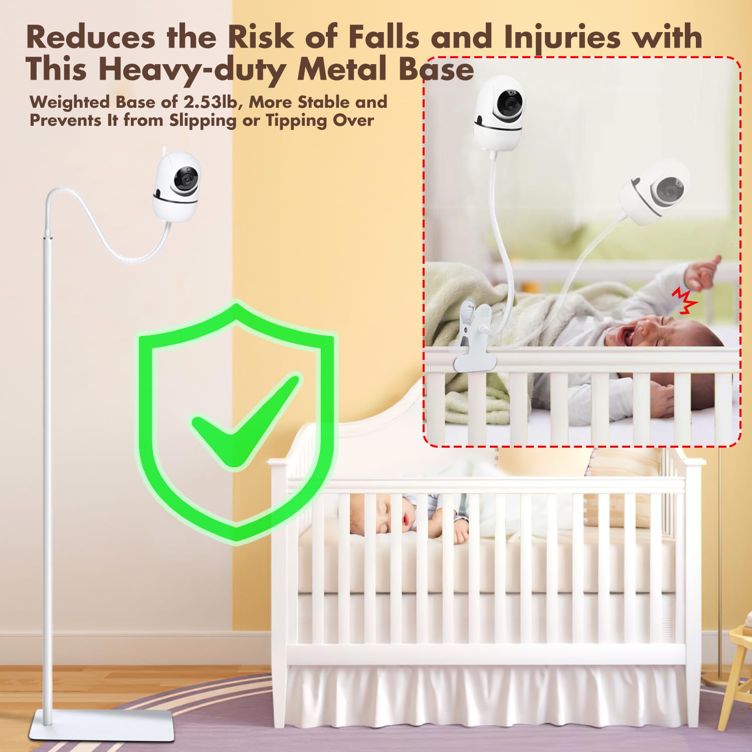 Baby Monitor Floor Stand Holder Compatible with Infant Optics DXR-8 Pro,Nanit Pro, Babysense, Owlet, Eufy, HelloBaby, Motorola, VTech, Other Baby Monitor with 1/4 Screw Hole, Height Adjustable 68