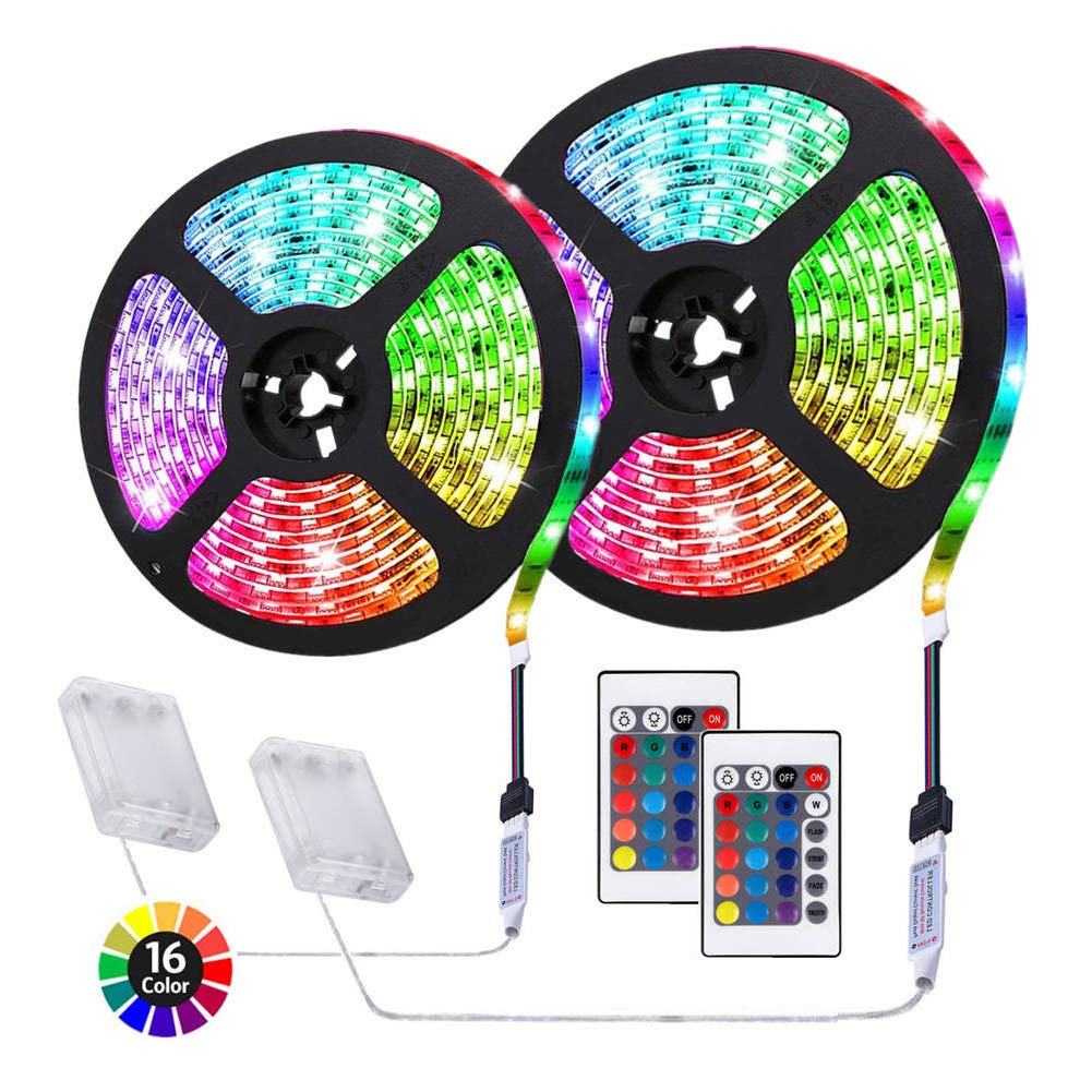 Photo 1 of ACONDE 6.56 feet Battery Powered LED Strip Lights, 24 Keys Remote Controlled, DIY Indoor Decoration, 2 Pack